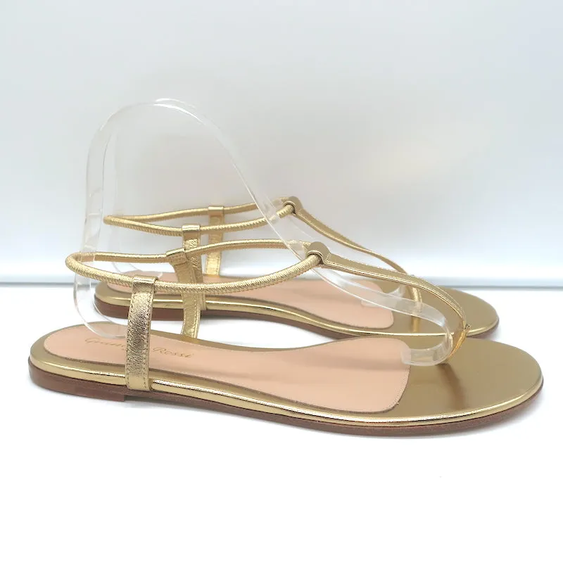 Gianvito Rossi Jaey Flat Thong Sandals Gold Metallic Leather Size 39.5
