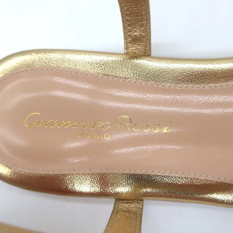 Gianvito Rossi Jaey Flat Thong Sandals Gold Metallic Leather Size 39.5