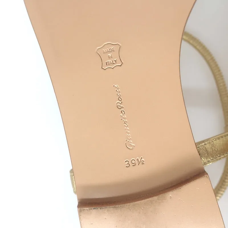 Gianvito Rossi Jaey Flat Thong Sandals Gold Metallic Leather Size 39.5