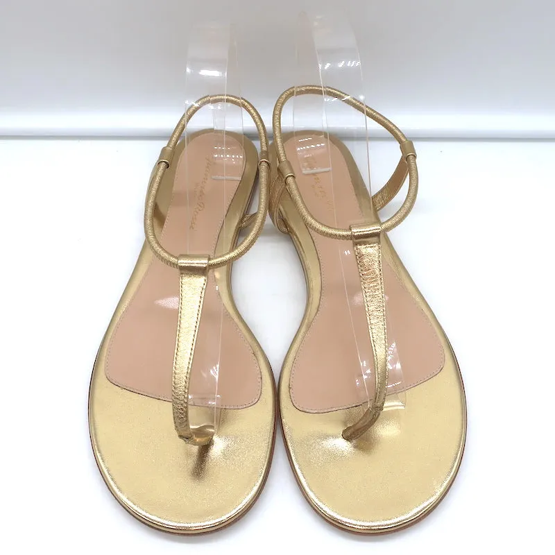 Gianvito Rossi Jaey Flat Thong Sandals Gold Metallic Leather Size 39.5