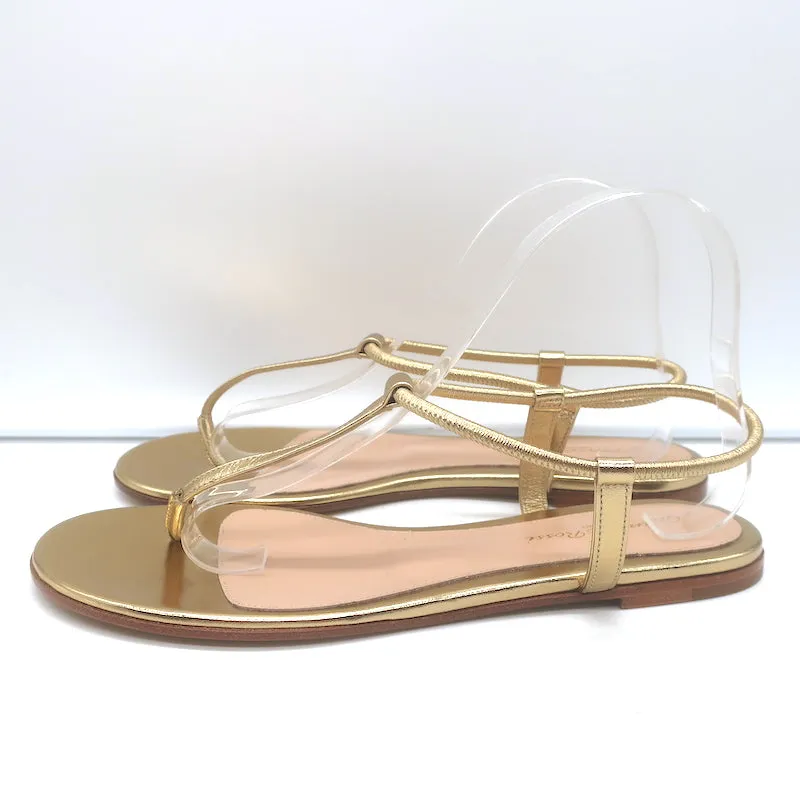 Gianvito Rossi Jaey Flat Thong Sandals Gold Metallic Leather Size 39.5