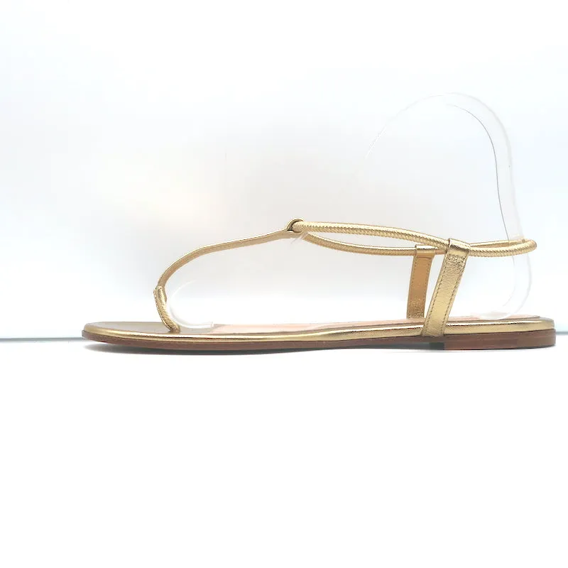 Gianvito Rossi Jaey Flat Thong Sandals Gold Metallic Leather Size 39.5