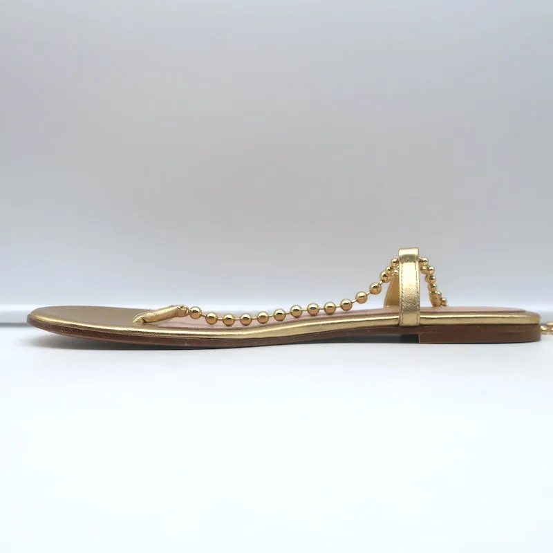 Gianvito Rossi Soleil Beaded Ankle Wrap Thong Sandals Gold Leather Size 40