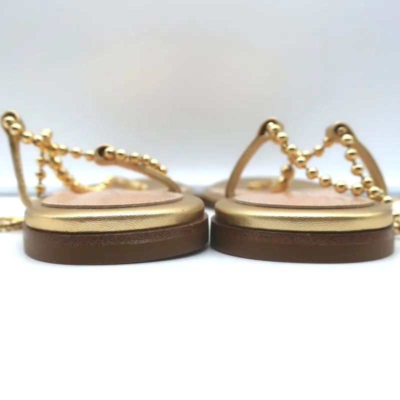 Gianvito Rossi Soleil Beaded Ankle Wrap Thong Sandals Gold Leather Size 40