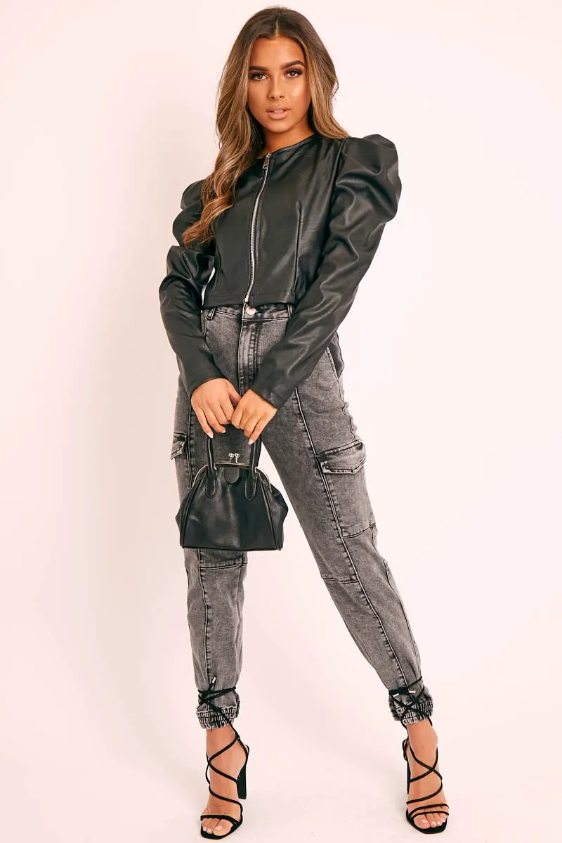 Grey Washed Cargo Cuffed Jeans - Olanna