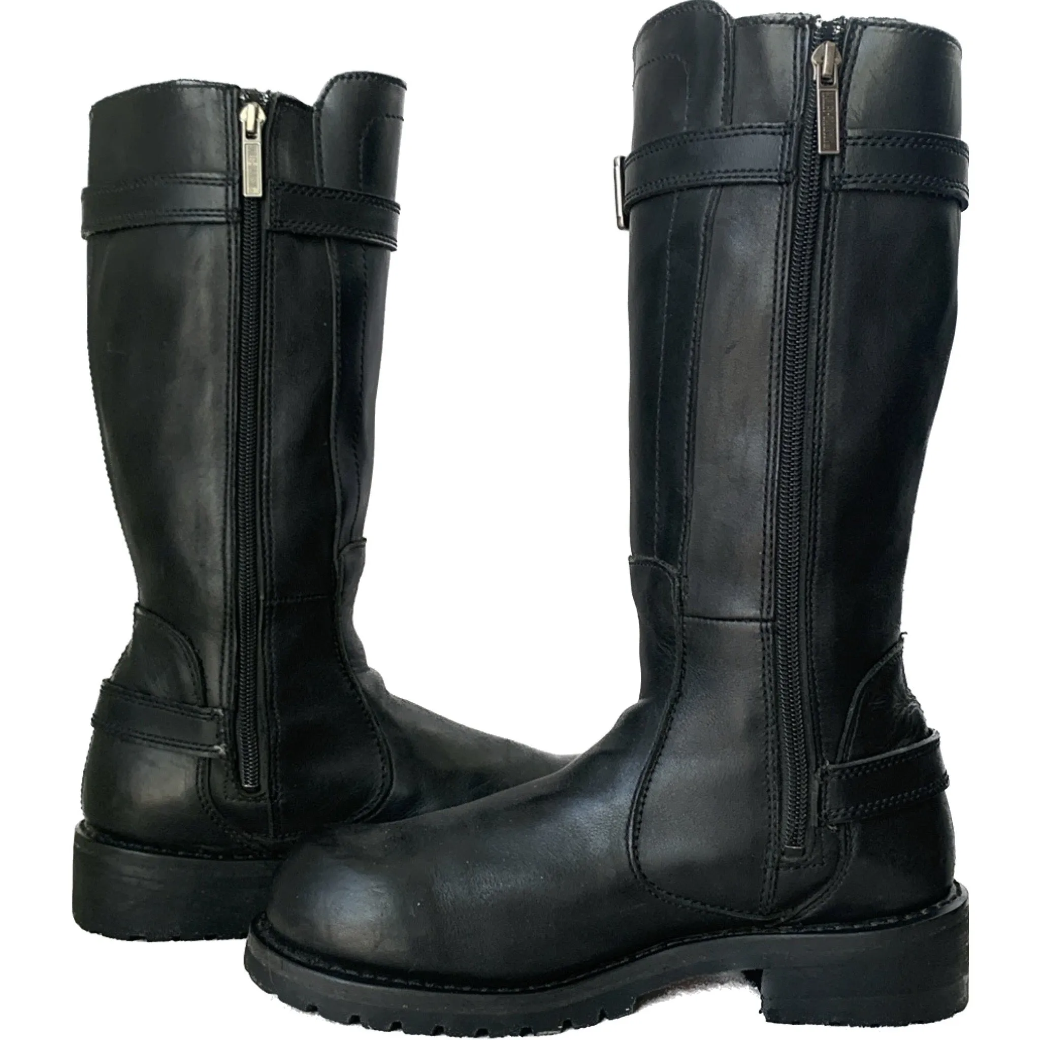 HARLEY-DAVIDSON Vintage Willie G Skull Tall Black Leather Biker Motorcycle Boots