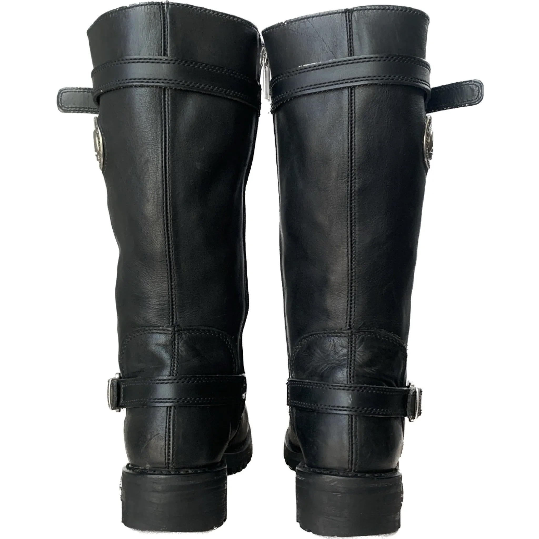 HARLEY-DAVIDSON Vintage Willie G Skull Tall Black Leather Biker Motorcycle Boots