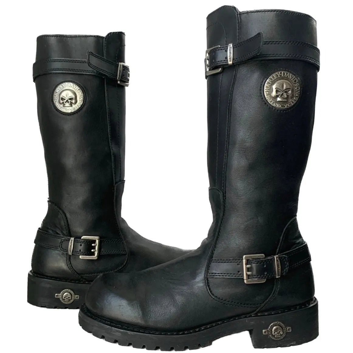 HARLEY-DAVIDSON Vintage Willie G Skull Tall Black Leather Biker Motorcycle Boots