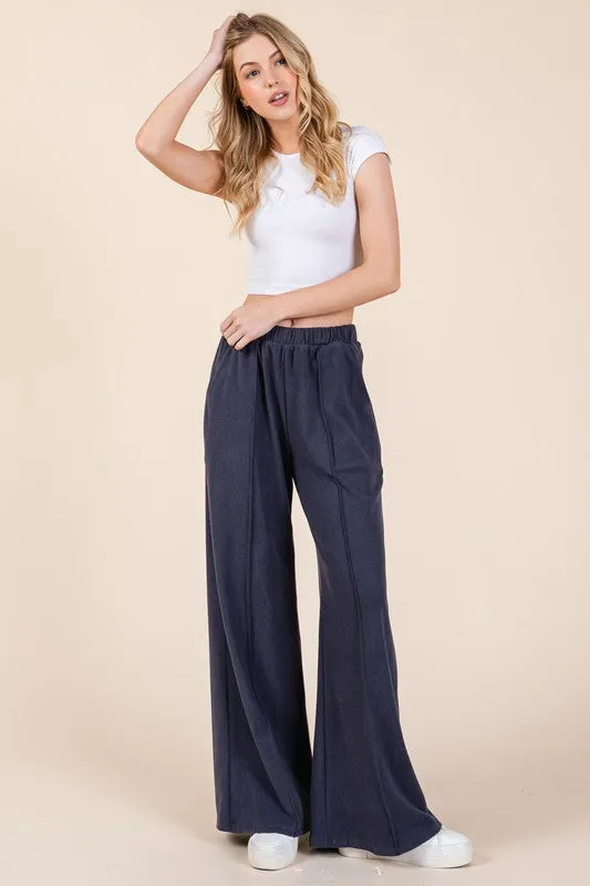 Hazel Blues® |  BOMBOM Elastic Waist Wide Leg Pants with Pockets