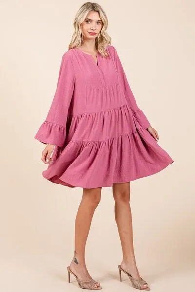 Hazel Blues® |  Mittoshop Tiered Notched Flare Sleeve Dress