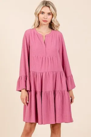 Hazel Blues® |  Mittoshop Tiered Notched Flare Sleeve Dress