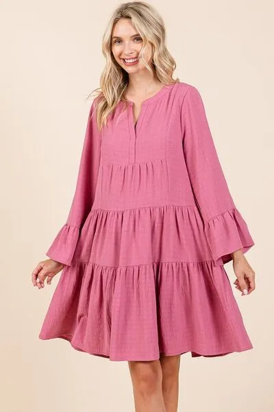 Hazel Blues® |  Mittoshop Tiered Notched Flare Sleeve Dress
