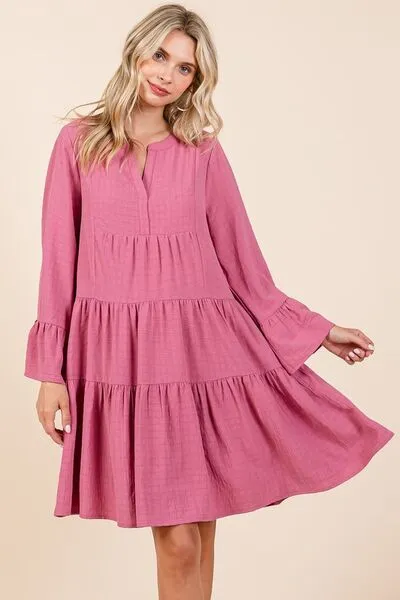 Hazel Blues® |  Mittoshop Tiered Notched Flare Sleeve Dress
