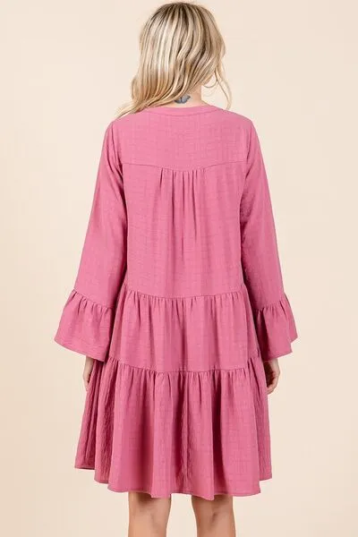 Hazel Blues® |  Mittoshop Tiered Notched Flare Sleeve Dress
