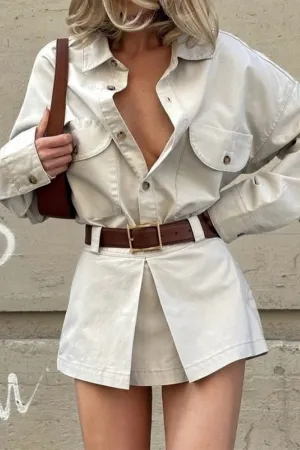 HBZ1139 Belted Utility Shirt Mini Dress