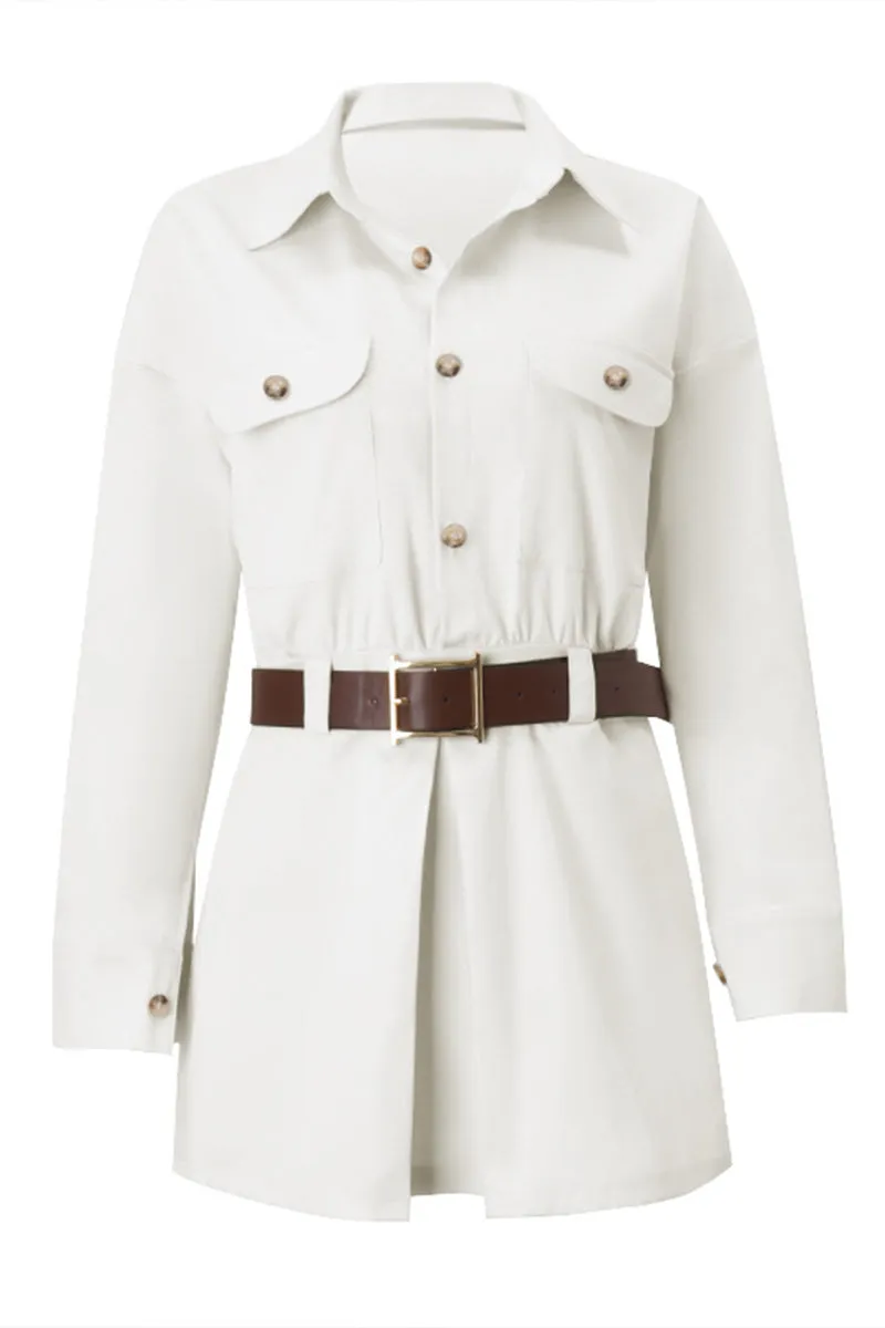 HBZ1139 Belted Utility Shirt Mini Dress