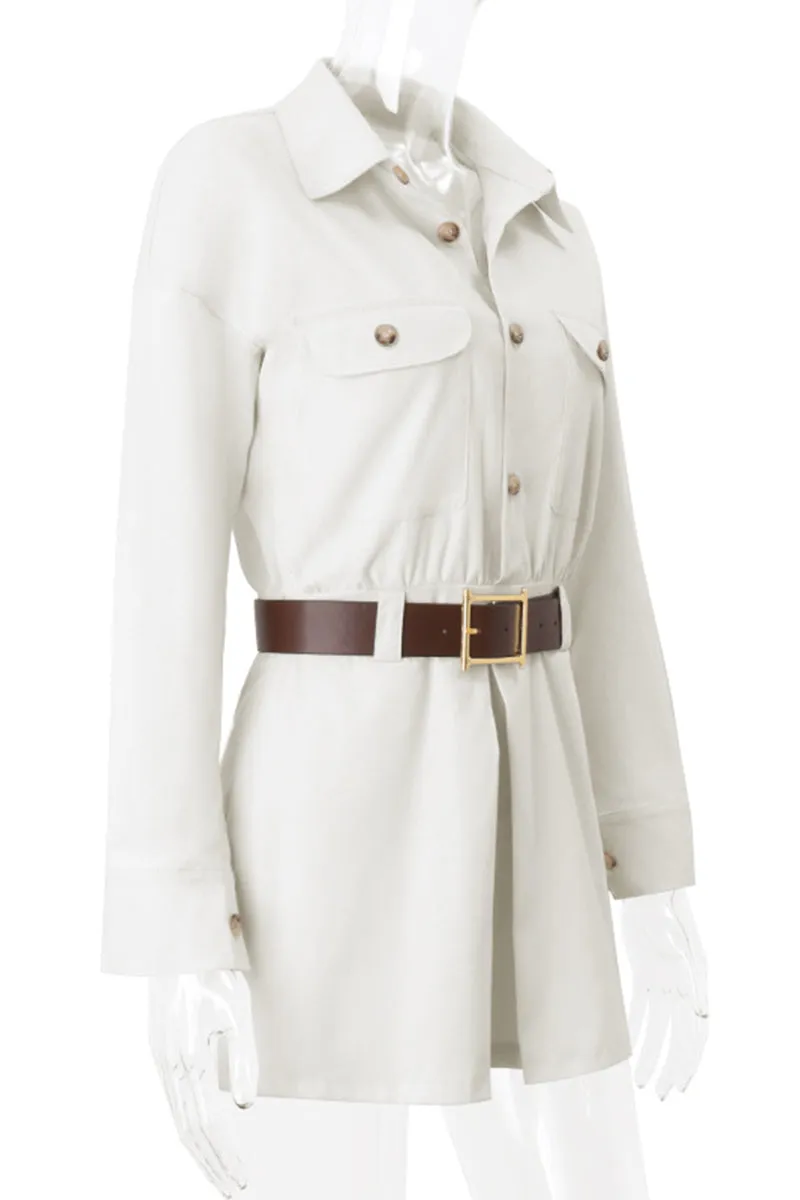 HBZ1139 Belted Utility Shirt Mini Dress