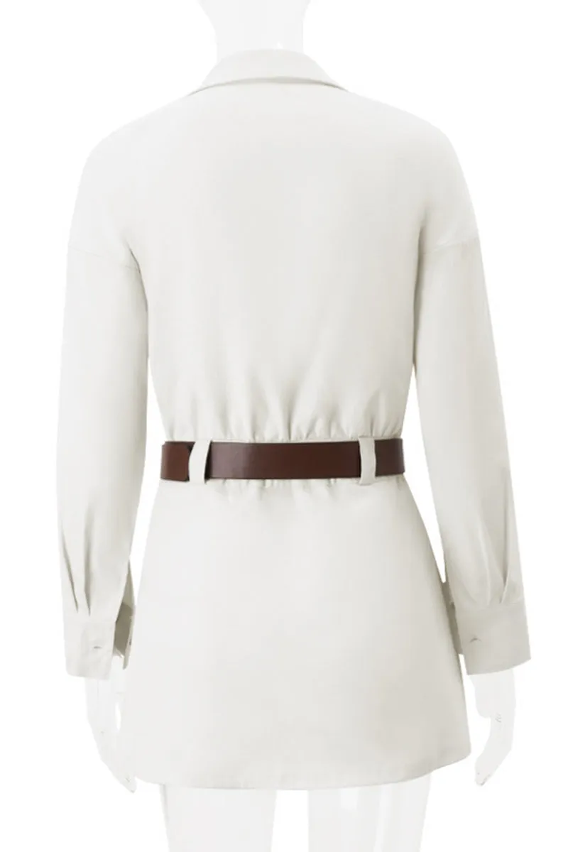 HBZ1139 Belted Utility Shirt Mini Dress
