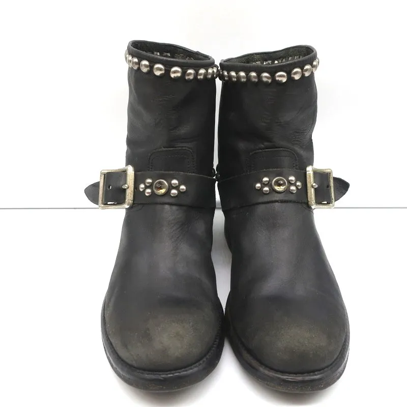 HTC Hollywood Trading Company Studded Biker Boots Black Leather Size 38