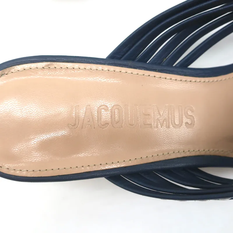 Jacquemus Castana Crisscross Sandals Navy Leather Size 37 Kitten Heel Slides