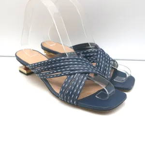 Jacquemus Castana Crisscross Sandals Navy Leather Size 37 Kitten Heel Slides