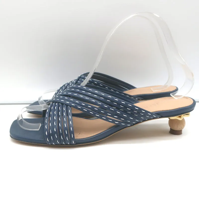 Jacquemus Castana Crisscross Sandals Navy Leather Size 37 Kitten Heel Slides