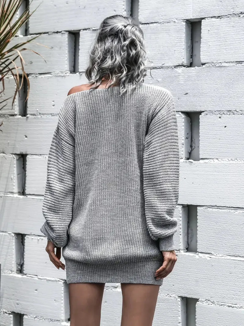 JazzHer Loose Round Neck Solid Sweater Dress