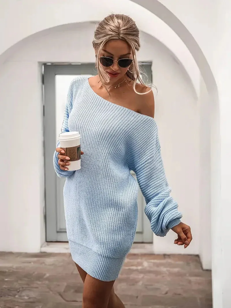 JazzHer Loose Round Neck Solid Sweater Dress