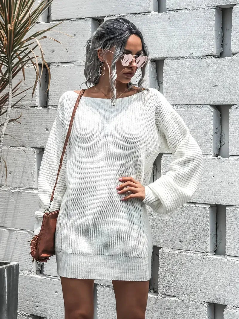JazzHer Loose Round Neck Solid Sweater Dress