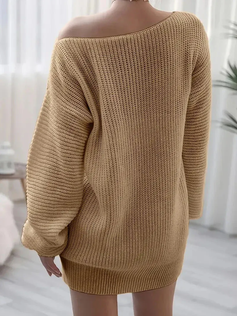 JazzHer Loose Round Neck Solid Sweater Dress