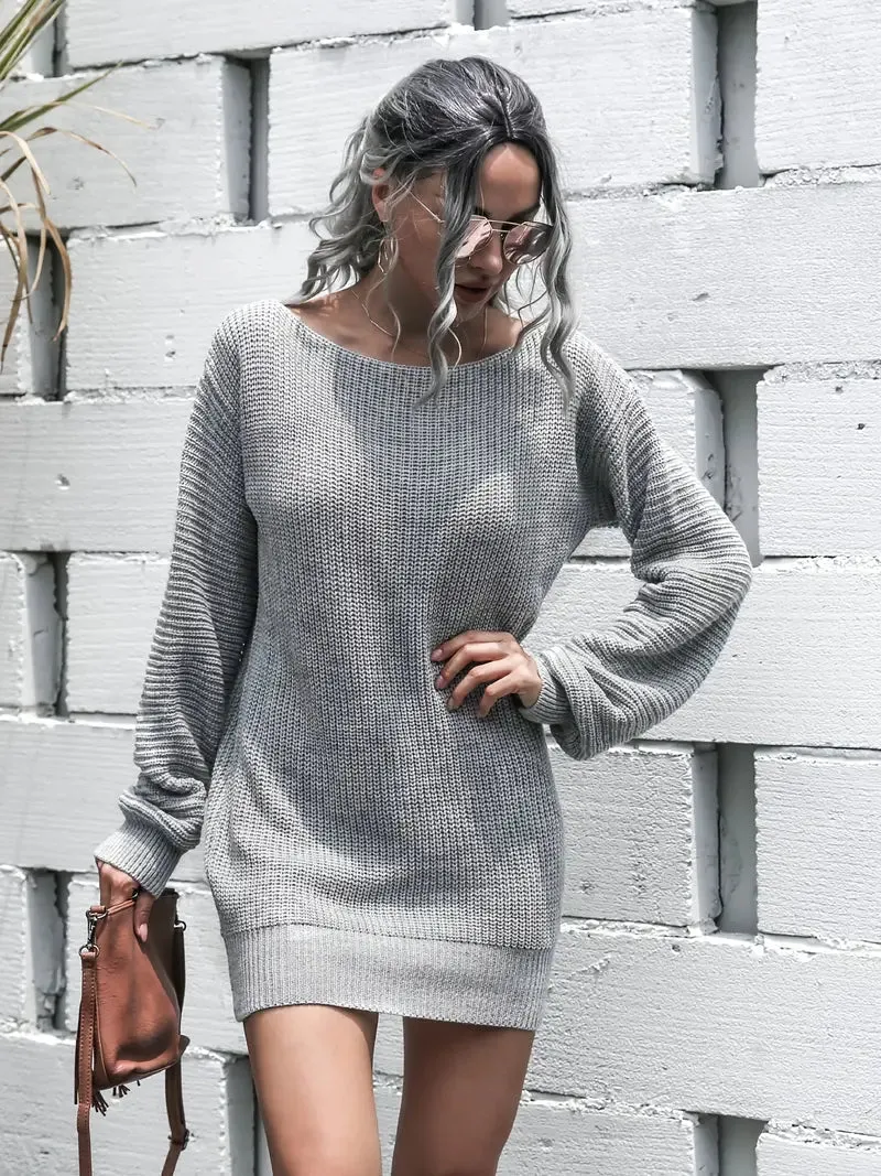 JazzHer Loose Round Neck Solid Sweater Dress