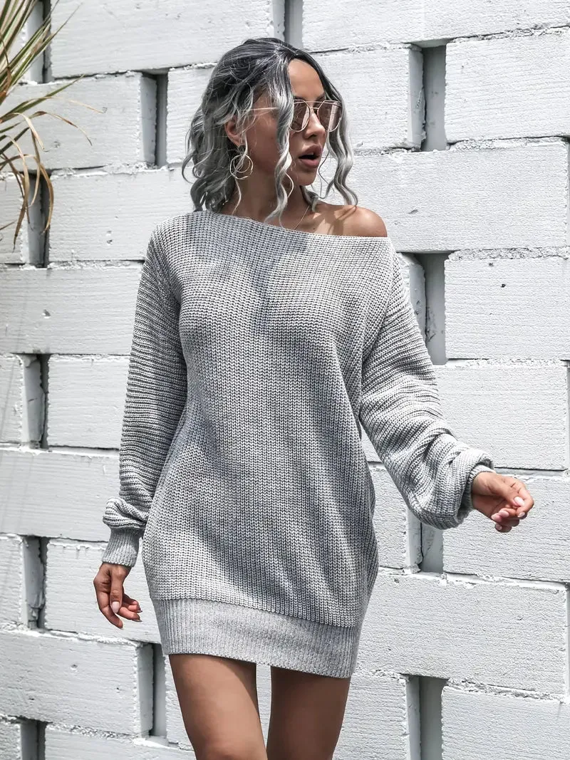 JazzHer Loose Round Neck Solid Sweater Dress