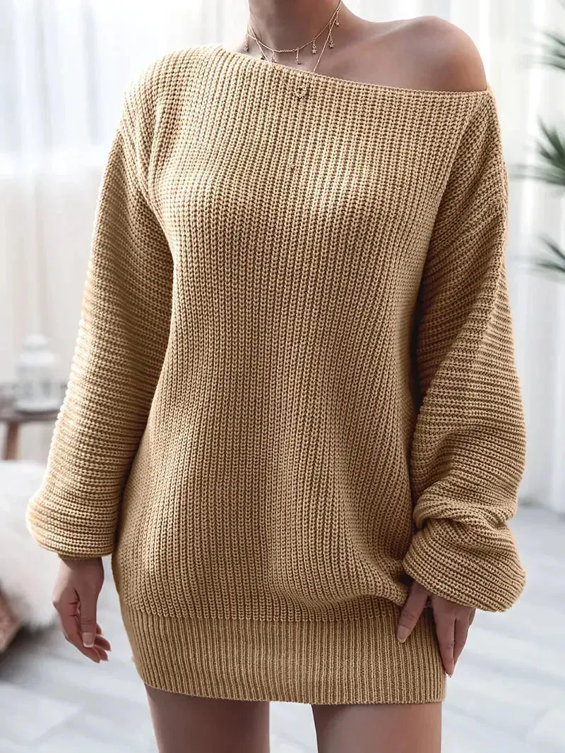 JazzHer Loose Round Neck Solid Sweater Dress