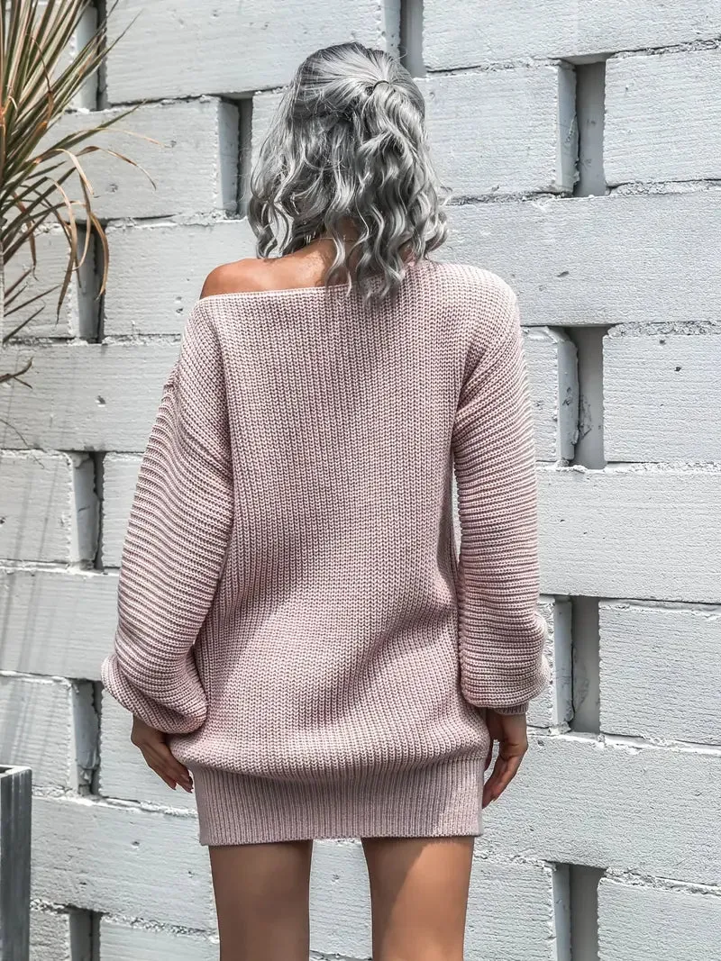 JazzHer Loose Round Neck Solid Sweater Dress
