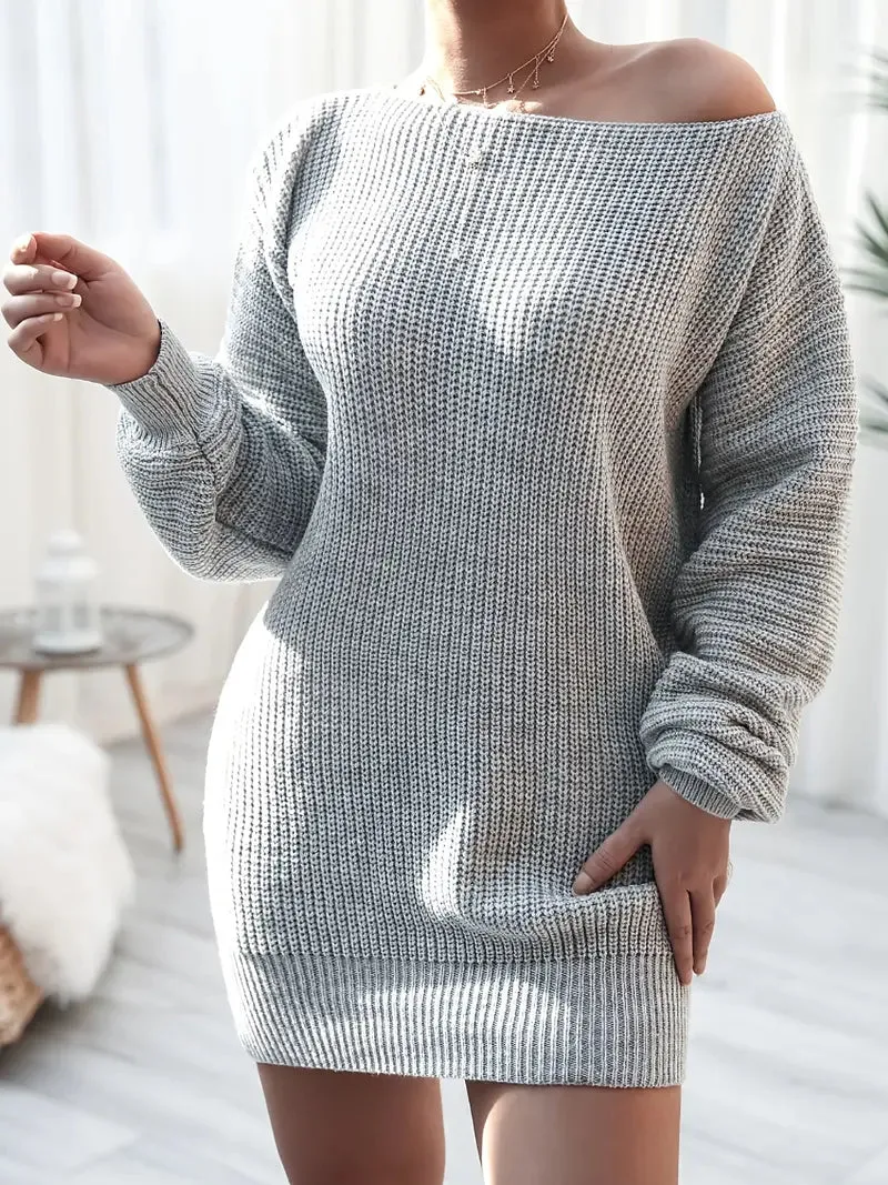 JazzHer Loose Round Neck Solid Sweater Dress