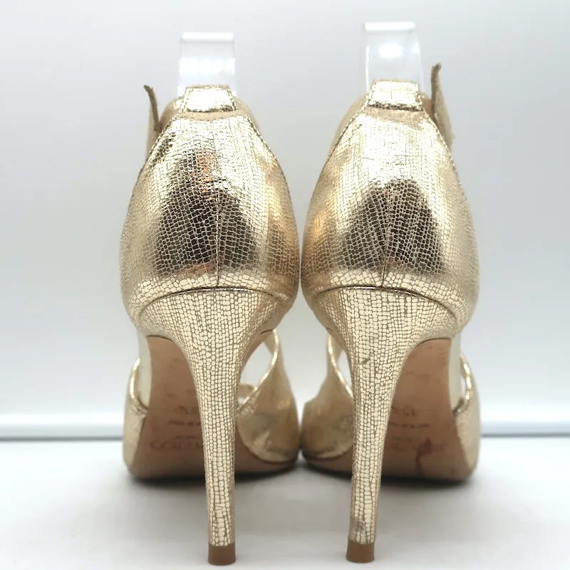Jimmy Choo Crisscross Sandals Emily Gold Cracked Leather Size 35.5