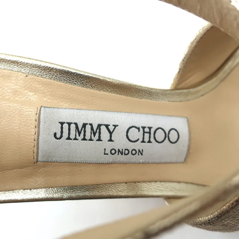 Jimmy Choo Crisscross Sandals Emily Gold Cracked Leather Size 35.5