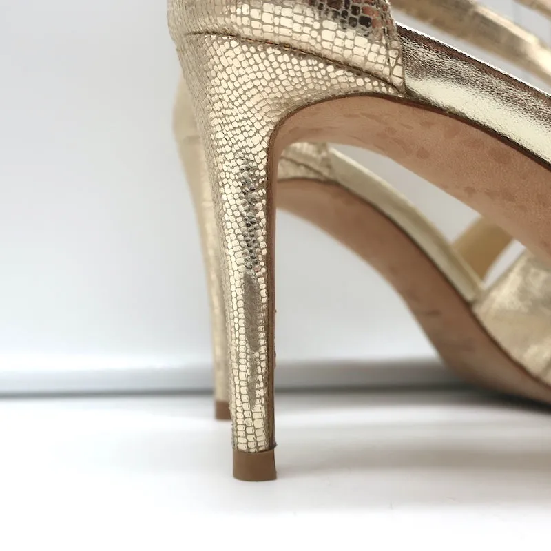 Jimmy Choo Crisscross Sandals Emily Gold Cracked Leather Size 35.5