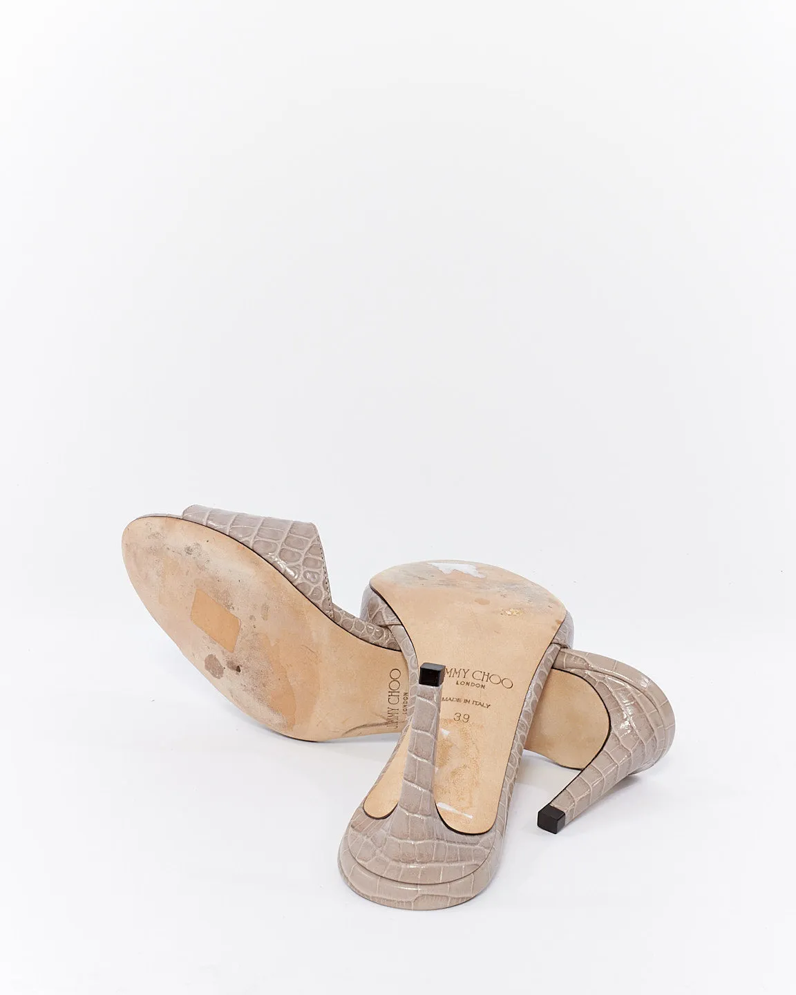 Jimmy Choo Grey Snake Skin Pattern Leather Sandals - 39