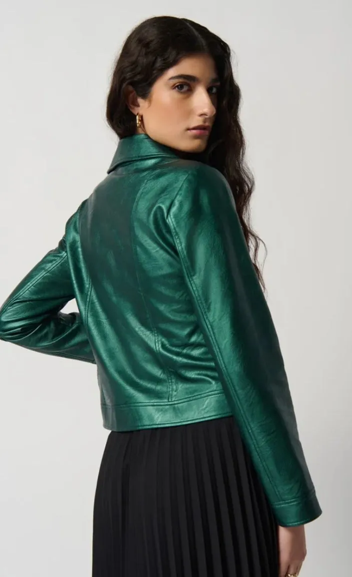 Joseph Ribkoff metallic green biker jacket