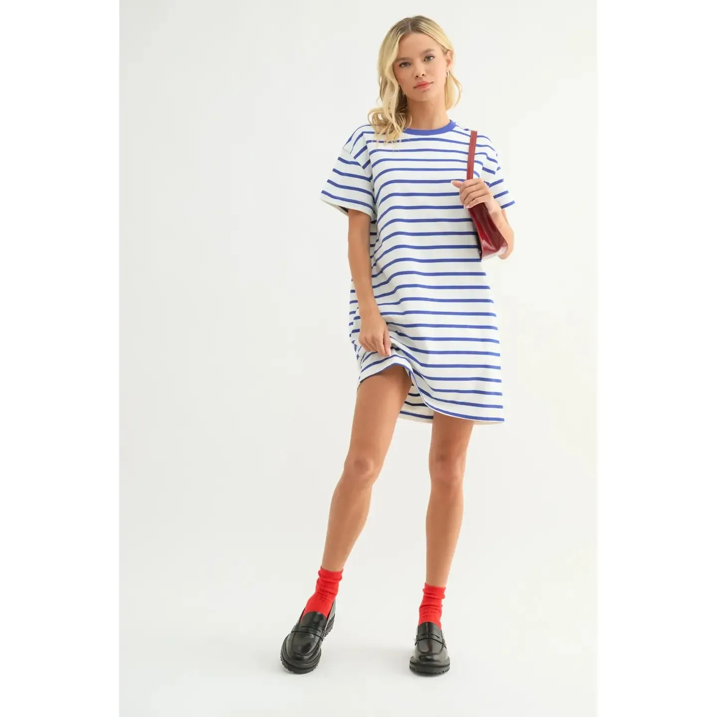 josie striped t shirt dress - blue/white