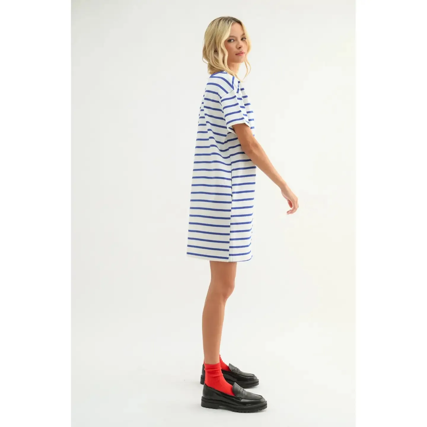 josie striped t shirt dress - blue/white