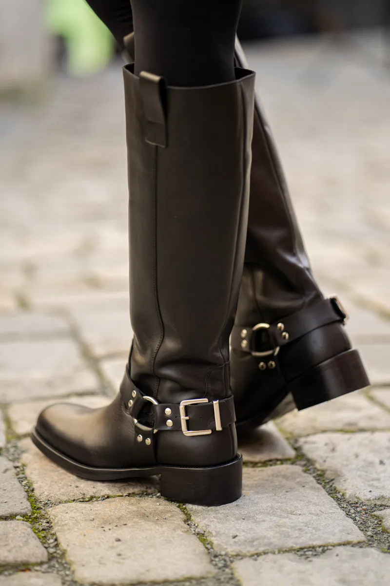 KMB Sort biker boots i glattskinn