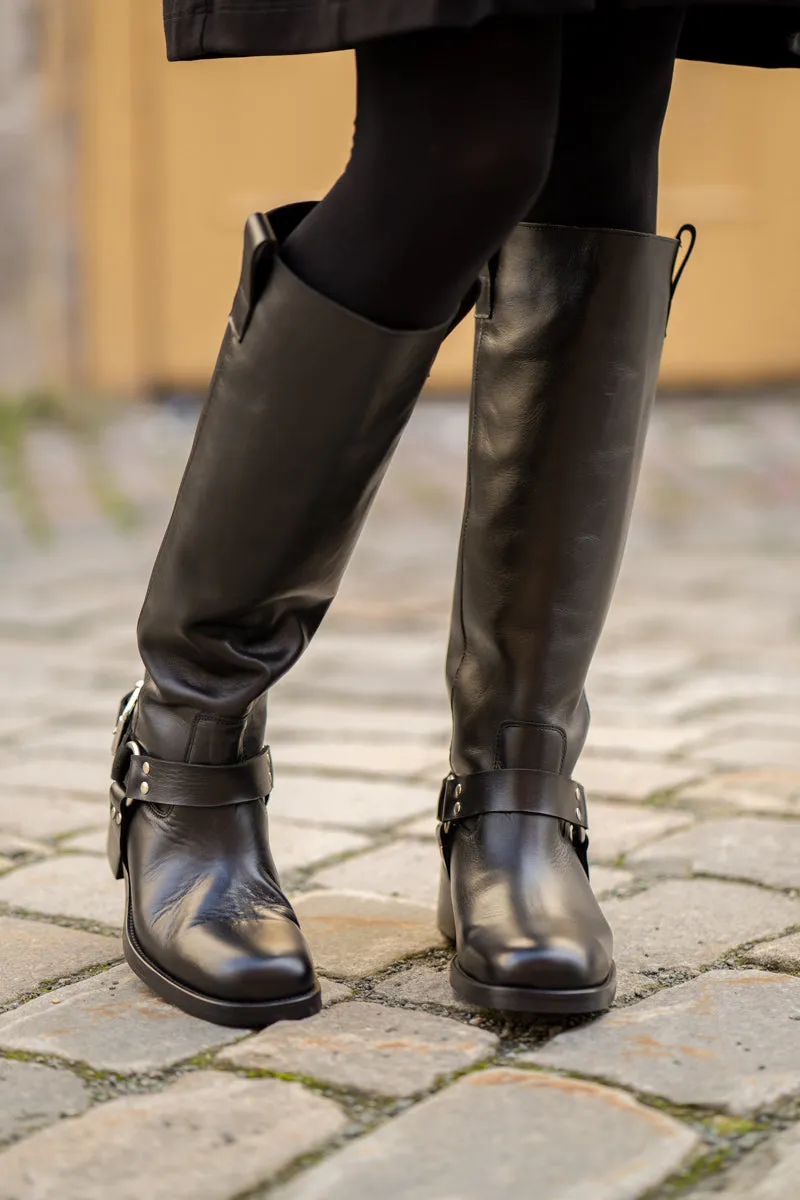 KMB Sort biker boots i glattskinn