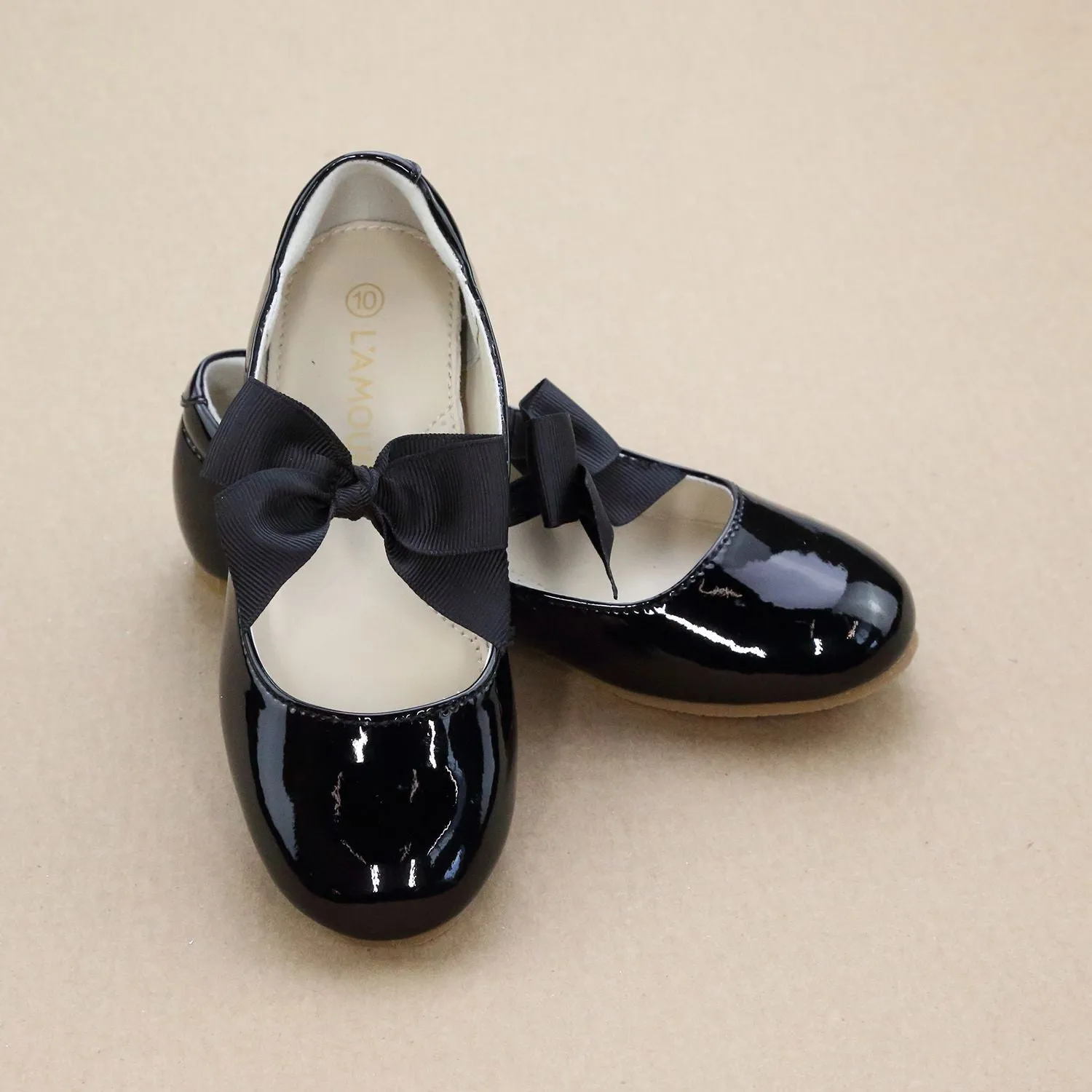 L'Amour Girls Amelia Elastic Strap With Bow Dressy Flat
