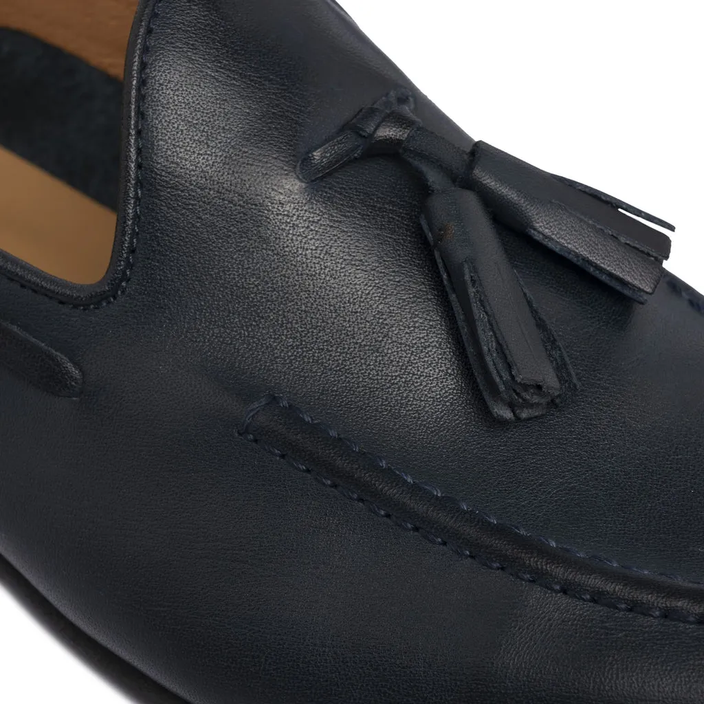 Leather Bow Loafers - Blue