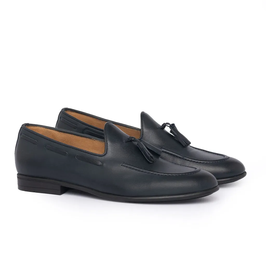 Leather Bow Loafers - Blue