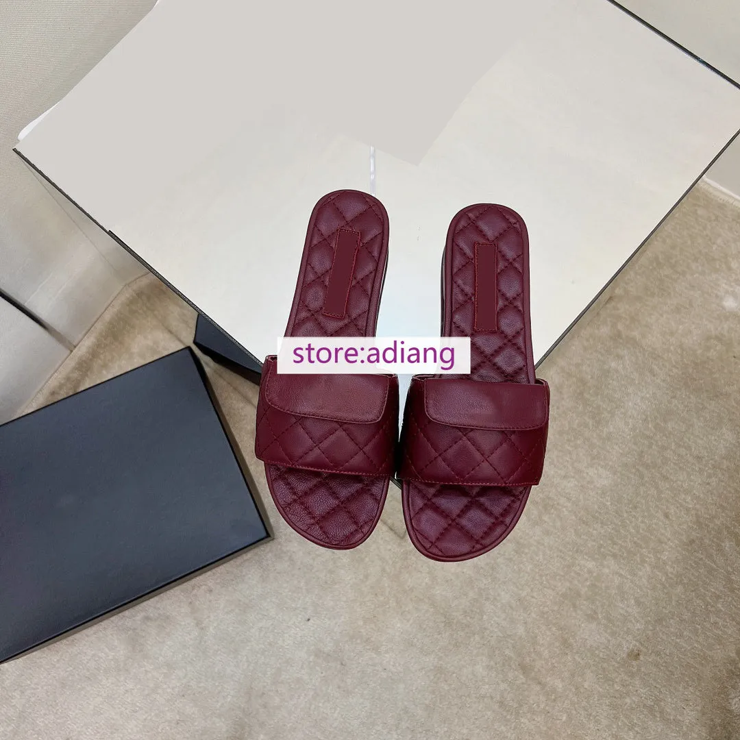 leather Rhombus lattice flats slippers casual shoes women grace 2023 35-41