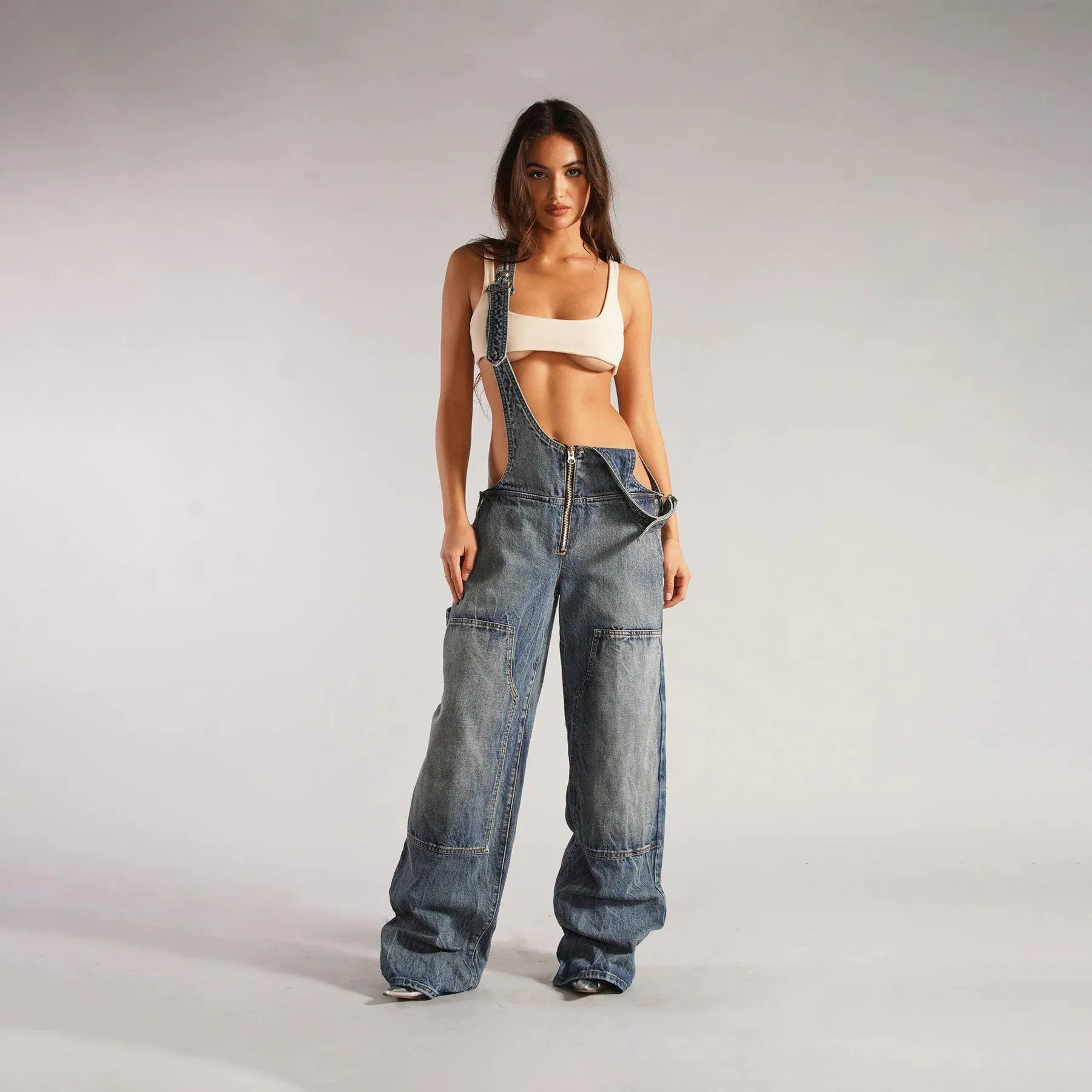 Loose Fit Denim Overalls