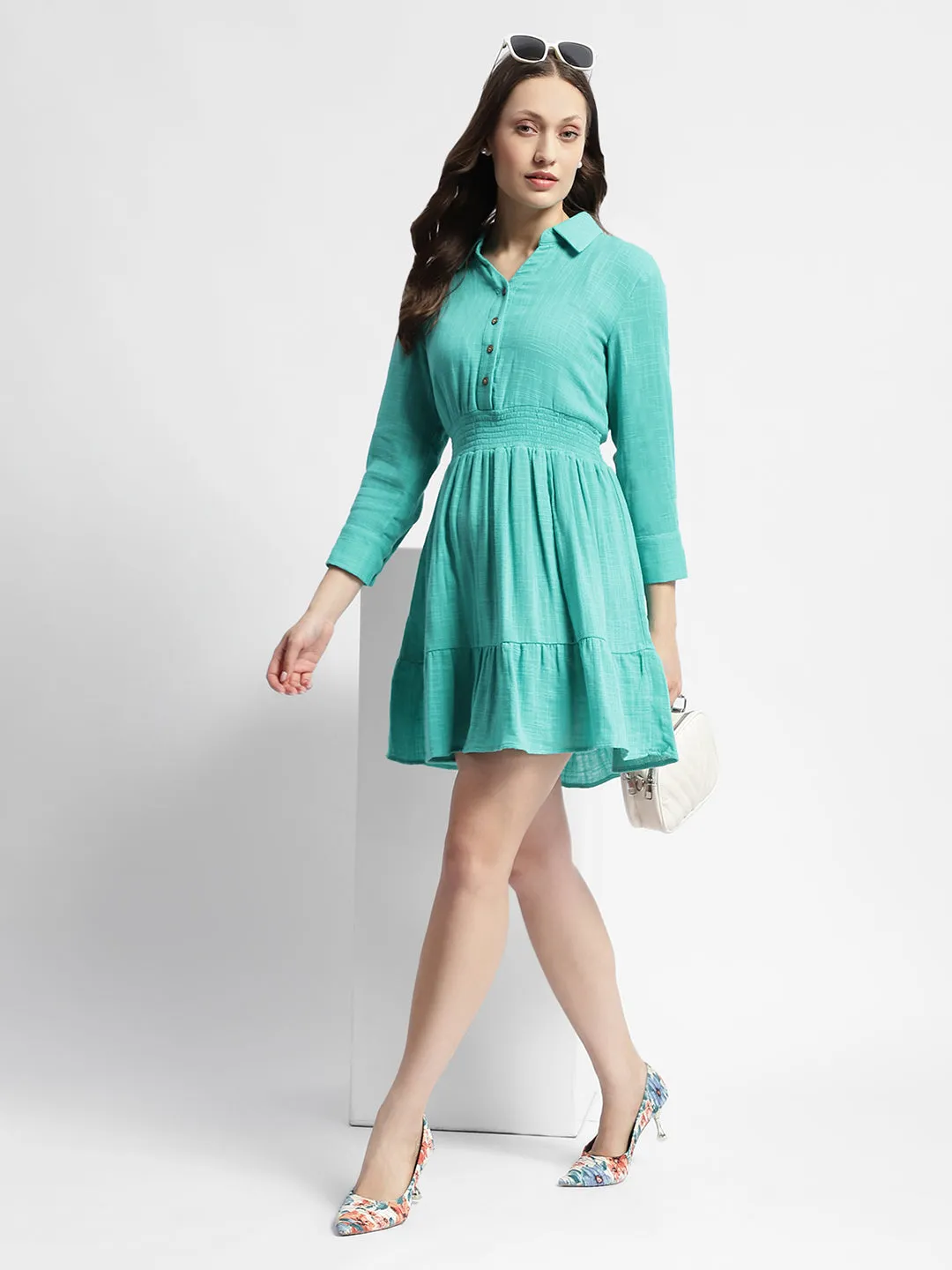 Madame Fit And Flare Sea Green Mini Dress